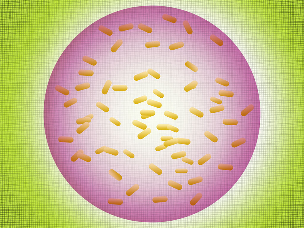 Illustration of a tough hydrogel sphere which prevents bacterial sensors from interacting with other microbes in the environment. 