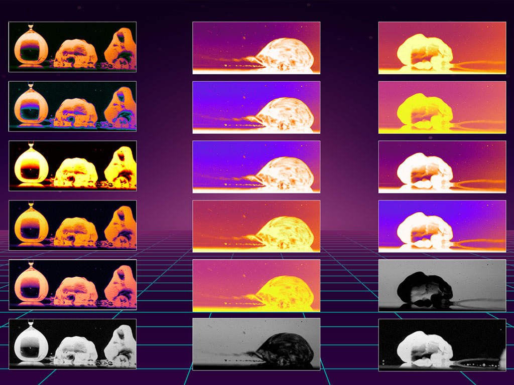 Researchers have determined why droplets are propelled across a heated oily surface 100 times faster than on bare metal. Pictured are various photographs of the droplets that help reveal the mechanisms that cause the rapid motion.