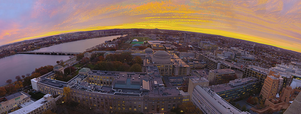 aerial sunset over MIT