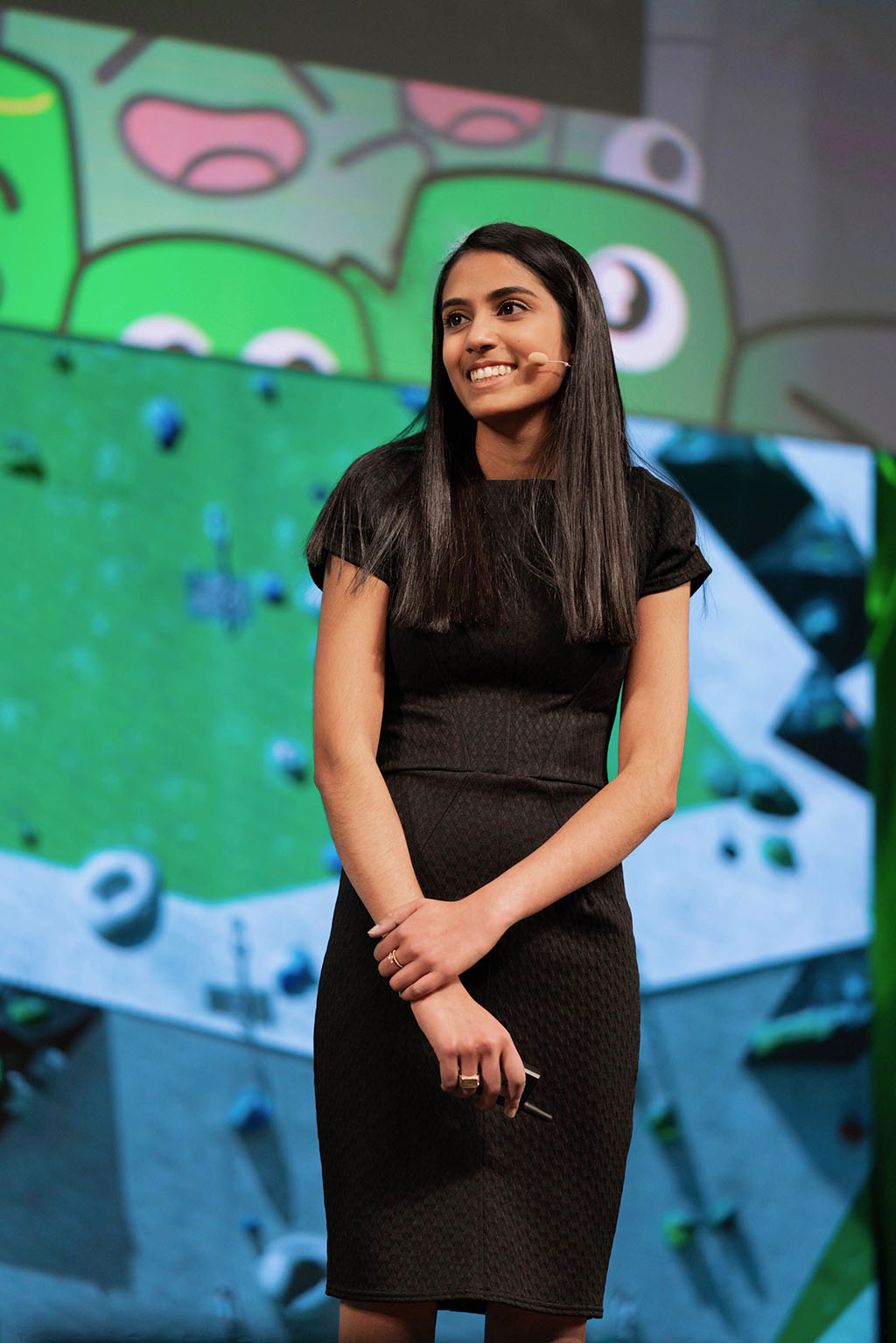 Srimayi Tenali on stage giving a presentation at MIT