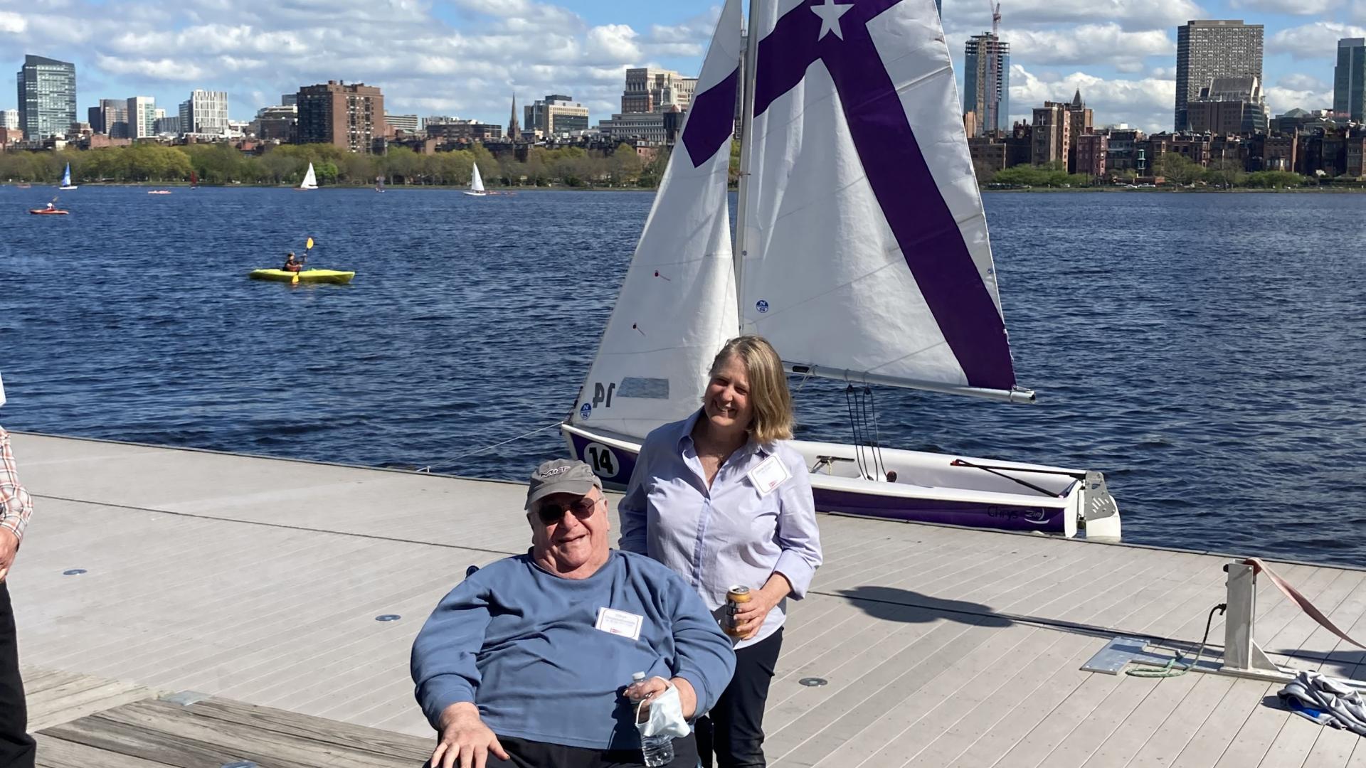 On May 11, a boat donated by MechE alumna and chair of the MIT Corporation Diane Greene SM ’78, was christened the “Chrys Chryssostomidis” in honor of Professor Chryssostomos Chryssostomidis. Greene and Chryssostomidis celebrated alongside members of the MIT community in a boat naming ceremony at the MIT Sailing Pavilion. 