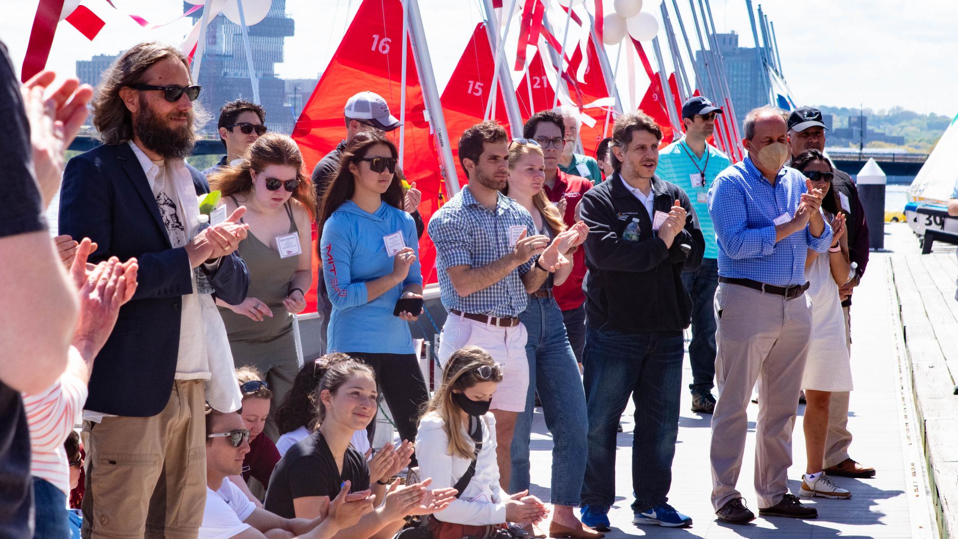 On May 11, a boat donated by MechE alumna and chair of the MIT Corporation Diane Greene SM ’78, was christened the “Chrys Chryssostomidis” in honor of Professor Chryssostomos Chryssostomidis. Greene and Chryssostomidis celebrated alongside members of the MIT community in a boat naming ceremony at the MIT Sailing Pavilion. 