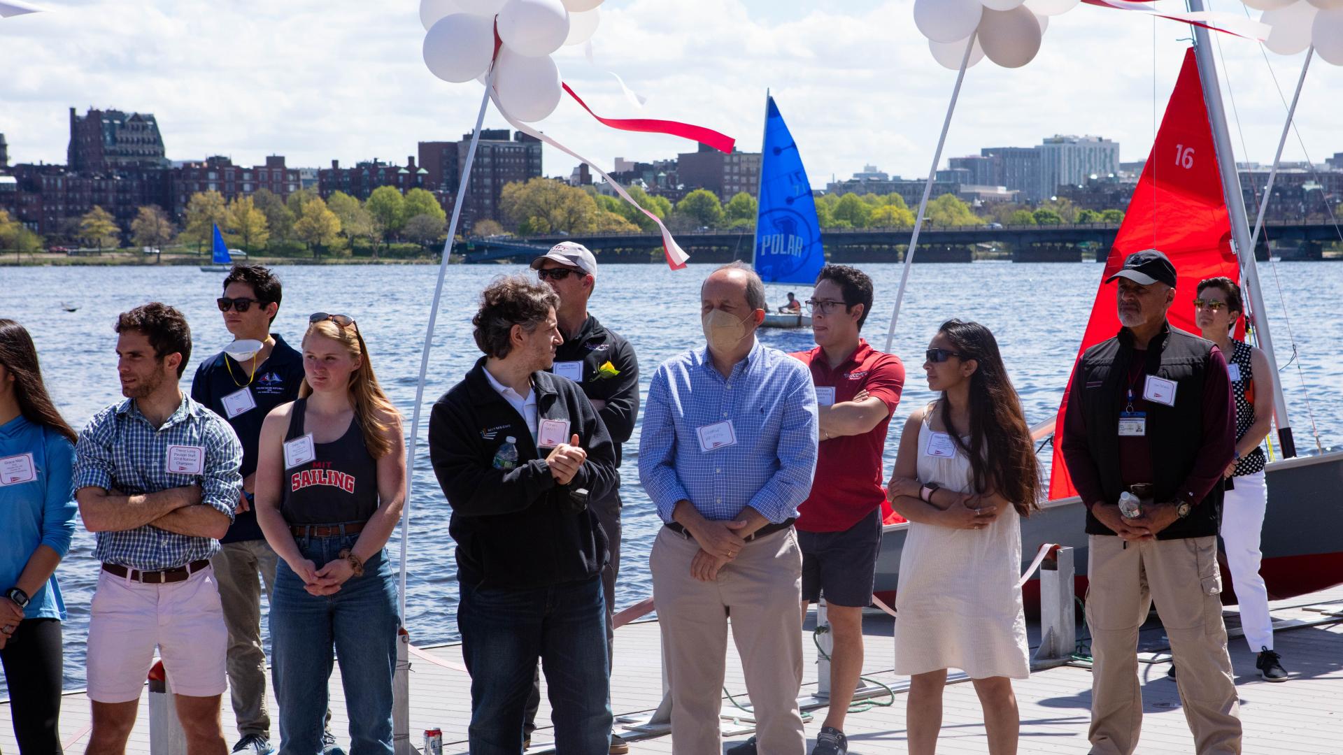 On May 11, a boat donated by MechE alumna and chair of the MIT Corporation Diane Greene SM ’78, was christened the “Chrys Chryssostomidis” in honor of Professor Chryssostomos Chryssostomidis. Greene and Chryssostomidis celebrated alongside members of the MIT community in a boat naming ceremony at the MIT Sailing Pavilion. 