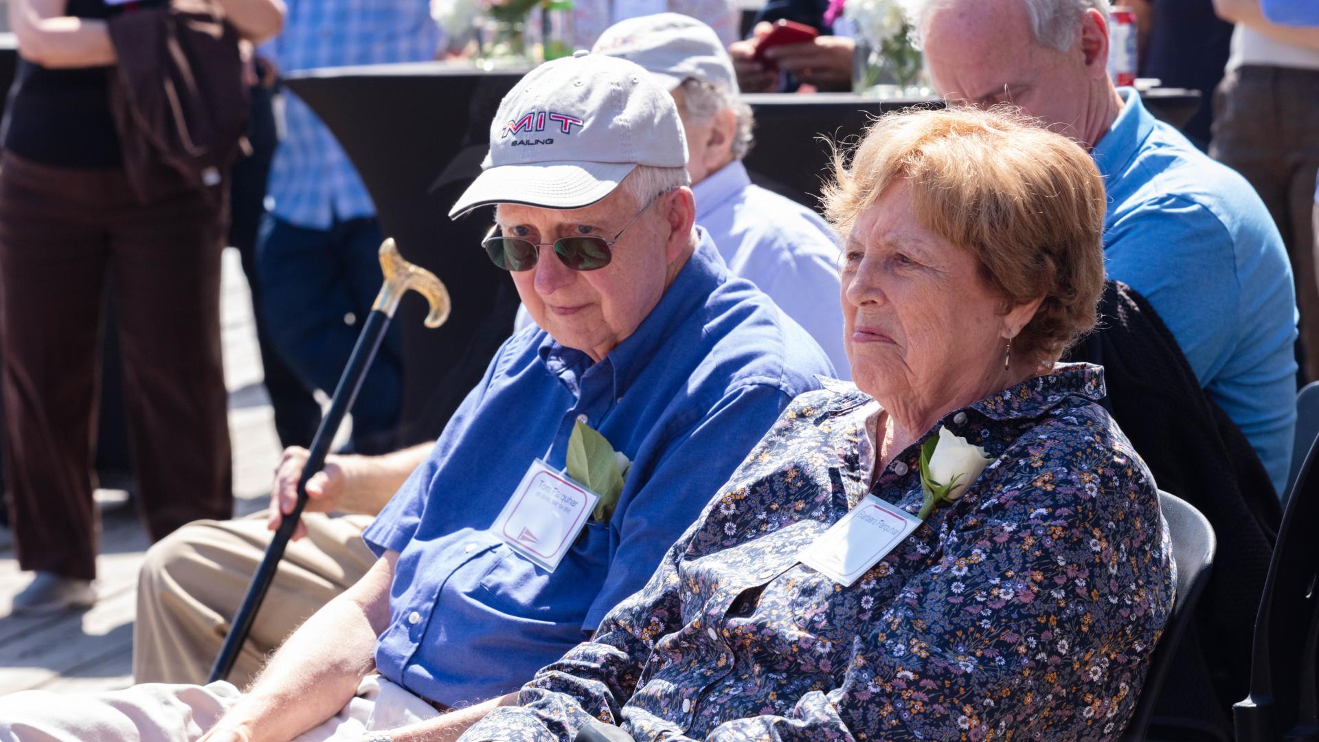 On May 11, a boat donated by MechE alumna and chair of the MIT Corporation Diane Greene SM ’78, was christened the “Chrys Chryssostomidis” in honor of Professor Chryssostomos Chryssostomidis. Greene and Chryssostomidis celebrated alongside members of the MIT community in a boat naming ceremony at the MIT Sailing Pavilion. 